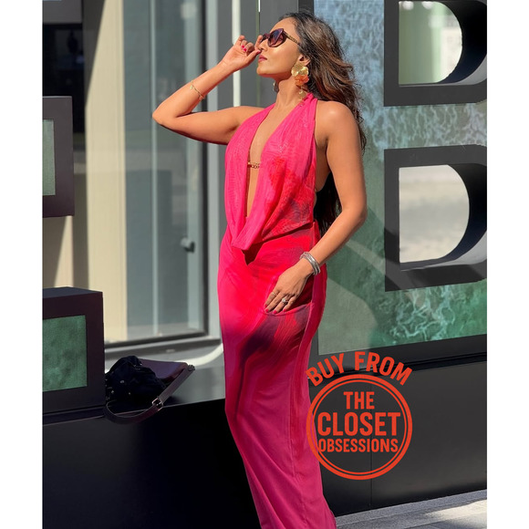 ZARA Fuchsia Open Back Midi Dress NWT | Blogger Fave Halter Neck - Picture 8 of 16